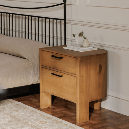 Lachlan Brown Pine Wood Soft-Close Drawer Nightstand