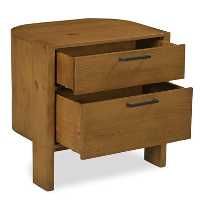Lachlan Brown Pine Wood Soft-Close Drawer Nightstand