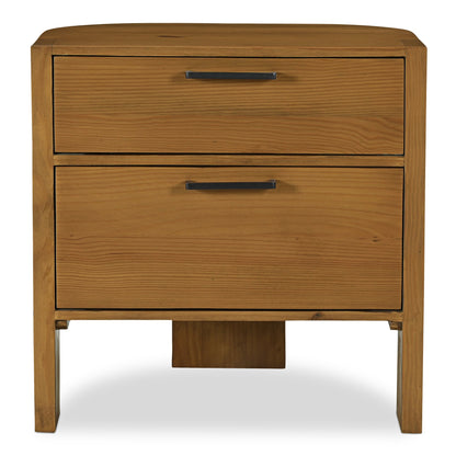 Lachlan Brown Pine Wood Soft-Close Drawer Nightstand