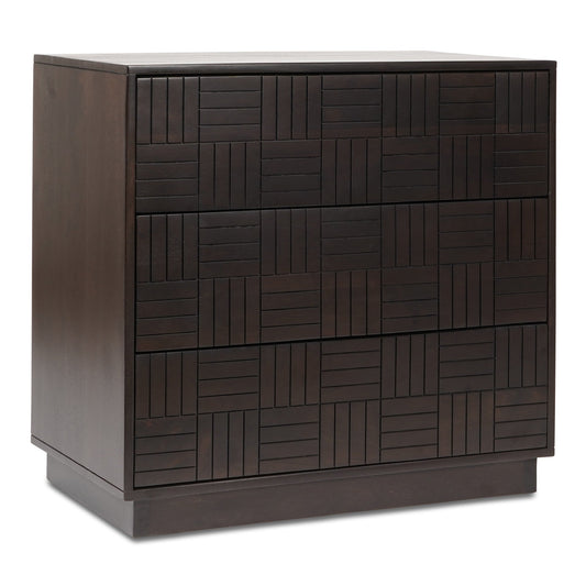 Denman Solid Mango Wood Dark Brown 3 Drawer Nightstand