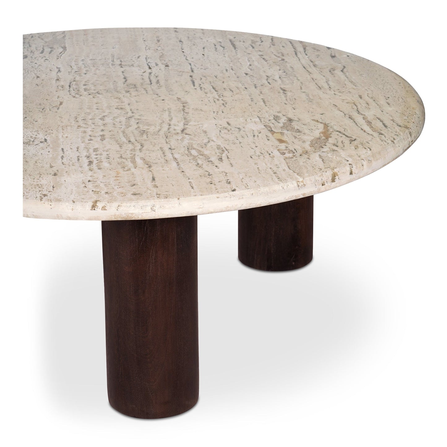 Landon Travertine and Mango Wood Beige Round Coffee Table