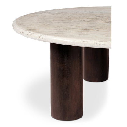 Landon Travertine and Mango Wood Beige Round Coffee Table