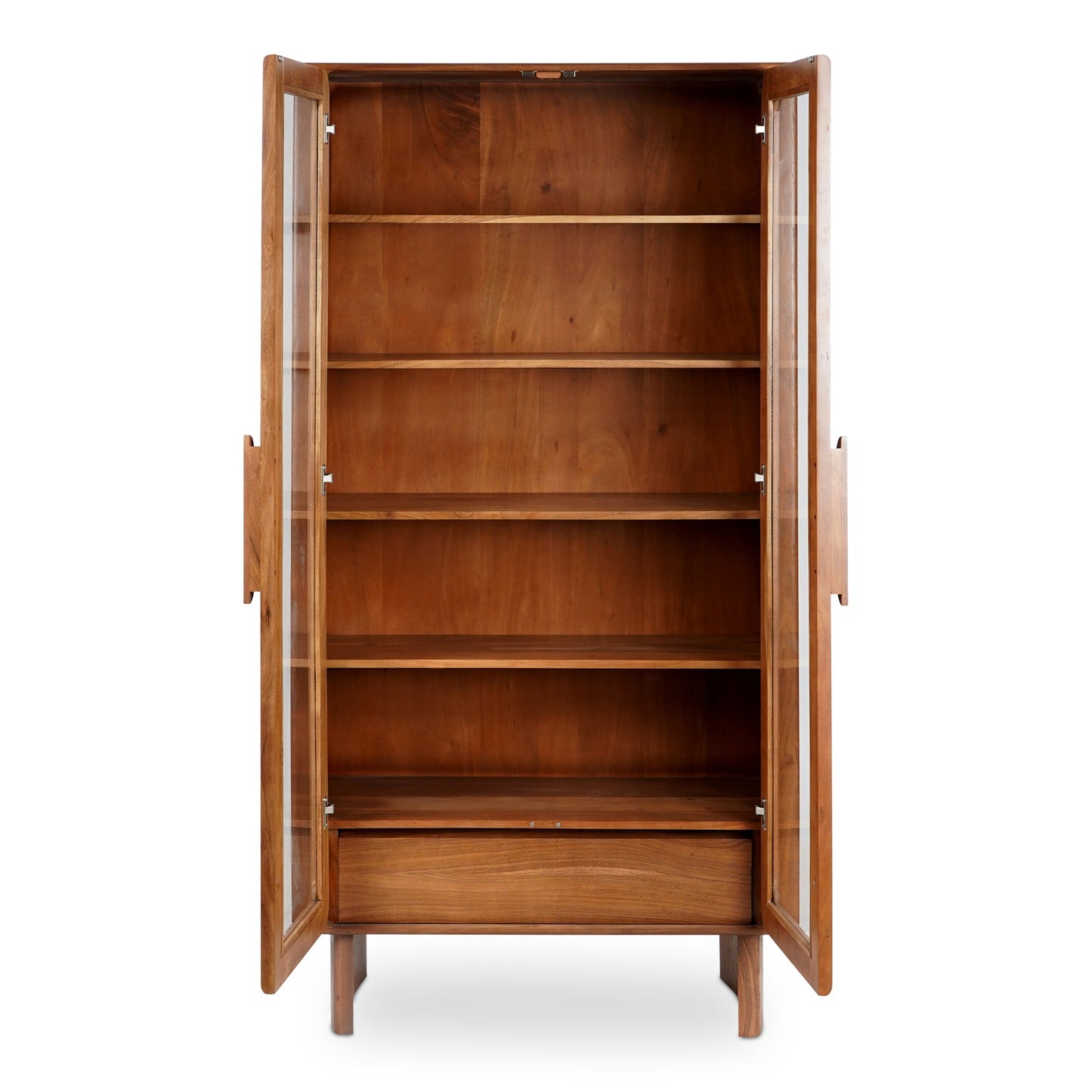 Orson Acacia Wood and Glass Brown Tall Cabinet