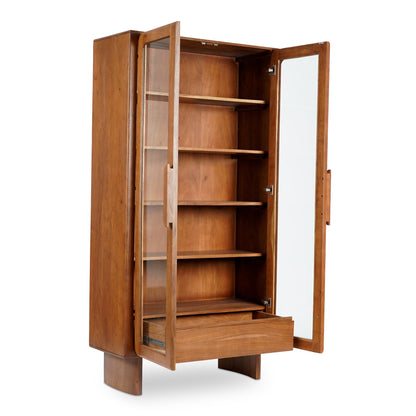 Orson Acacia Wood and Glass Brown Tall Cabinet