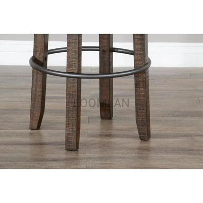 Backless Swivel Barstool Black Leather Seat 30"H - LOOMLAN - Sunny D - Bar Stools