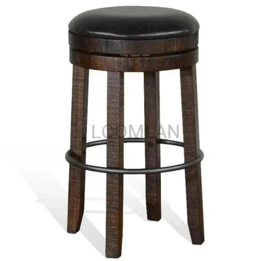 Backless Swivel Barstool Black Leather Seat 30"H - LOOMLAN - Sunny D - Bar Stools