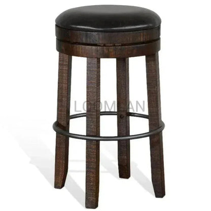 Backless Swivel Barstool Black Leather Seat 30"H - LOOMLAN - Sunny D - Bar Stools
