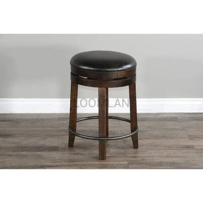 Backless Swivel Counter Stool Black Leather Seat 24"H - LOOMLAN - Sunny D - Counter Stools