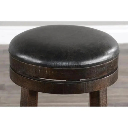 Backless Swivel Counter Stool Black Leather Seat 24"H - LOOMLAN - Sunny D - Counter Stools