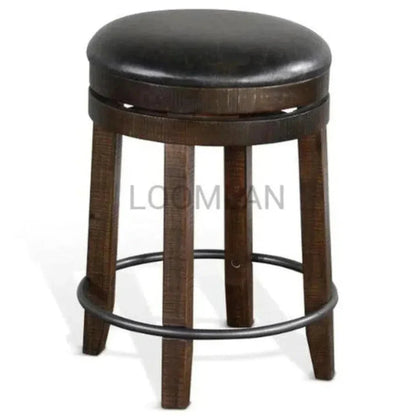 Backless Swivel Counter Stool Black Leather Seat 24"H - LOOMLAN - Sunny D - Counter Stools