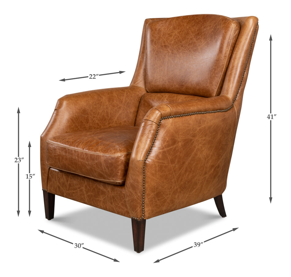 Baker Brown Leather Club Arm Chair-Club Chairs-Sarreid-LOOMLAN