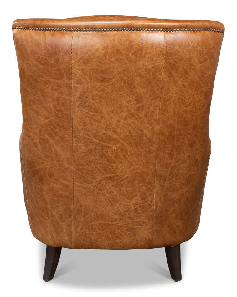 Baker Brown Leather Club Arm Chair-Club Chairs-Sarreid-LOOMLAN