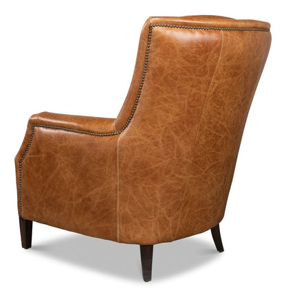 Baker Brown Leather Club Arm Chair-Club Chairs-Sarreid-LOOMLAN