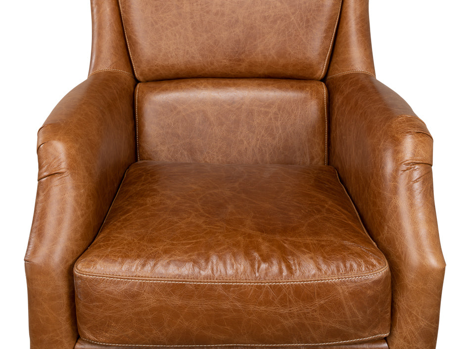 Baker Brown Leather Club Arm Chair-Club Chairs-Sarreid-LOOMLAN