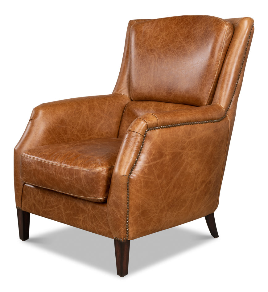 Baker Brown Leather Club Arm Chair-Club Chairs-Sarreid-LOOMLAN