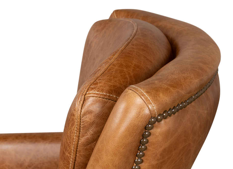 Baker Brown Leather Club Arm Chair-Club Chairs-Sarreid-LOOMLAN