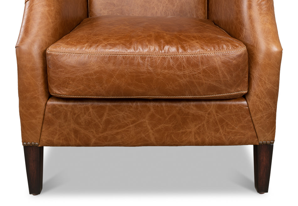 Baker Brown Leather Club Arm Chair-Club Chairs-Sarreid-LOOMLAN