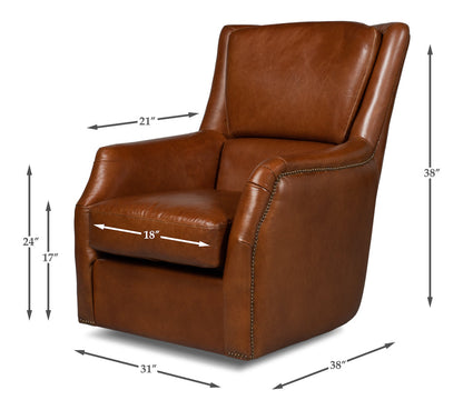 Baker Brown Leather Swivel Chair Havana Leather-Club Chairs-Sarreid-LOOMLAN