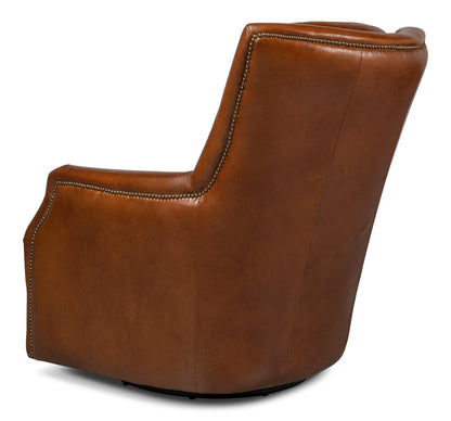 Baker Brown Leather Swivel Chair Havana Leather-Club Chairs-Sarreid-LOOMLAN