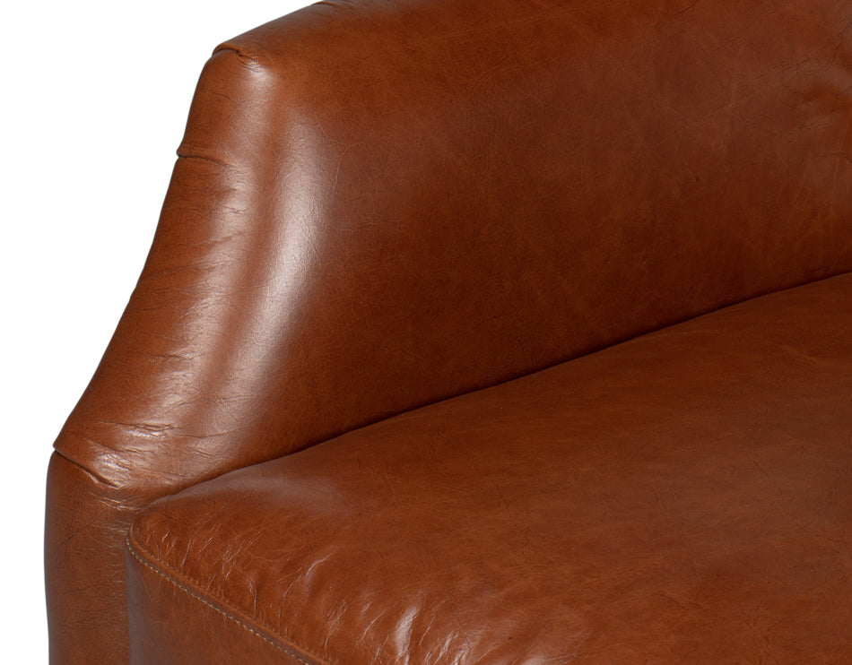 Baker Brown Leather Swivel Chair Havana Leather-Club Chairs-Sarreid-LOOMLAN