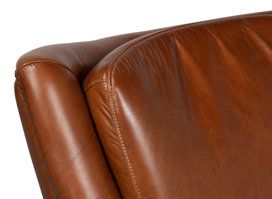 Baker Brown Leather Swivel Chair Havana Leather-Club Chairs-Sarreid-LOOMLAN