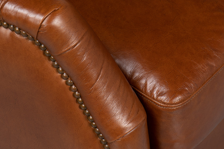 Baker Brown Leather Swivel Chair Havana Leather-Club Chairs-Sarreid-LOOMLAN