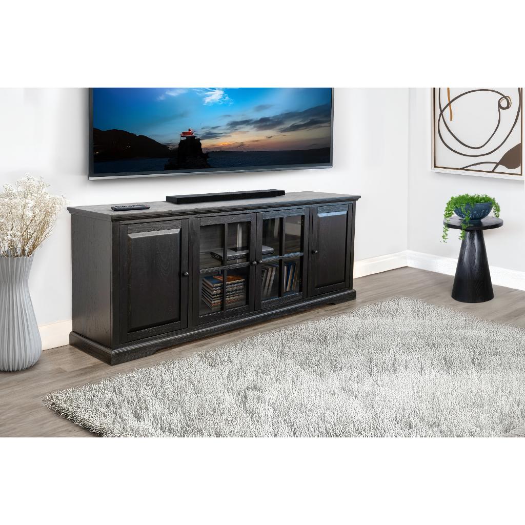 Sunny D Banning Two Doors Black Long Media Cabinet