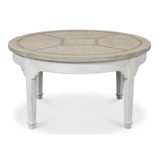 Barbera Vineyards Round Coffee Table Two Tone Wood-Coffee Tables-Sarreid-LOOMLAN