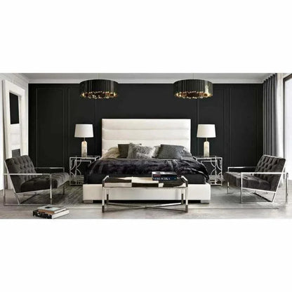 Diamond Sofa Bardot Channel Tufted White Leather Queen Bed