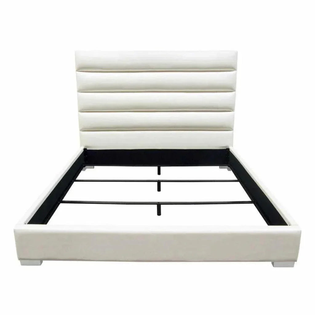 Diamond Sofa Bardot Channel Tufted White Leather Queen Bed