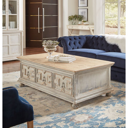 Base And Crown Coffee Table With Drawers Antiqued Grey Wash-Coffee Tables-Sarreid-LOOMLAN