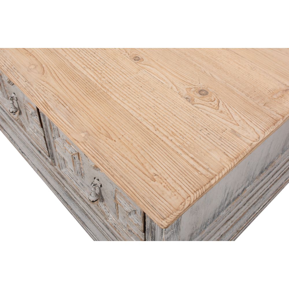 Base And Crown Coffee Table With Drawers Antiqued Grey Wash-Coffee Tables-Sarreid-LOOMLAN