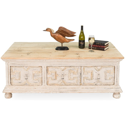 Base And Crown Coffee Table With Drawers Antiqued Grey Wash-Coffee Tables-Sarreid-LOOMLAN