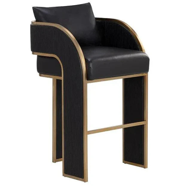 SUNPAN Baz Napa Black Leather Barstool