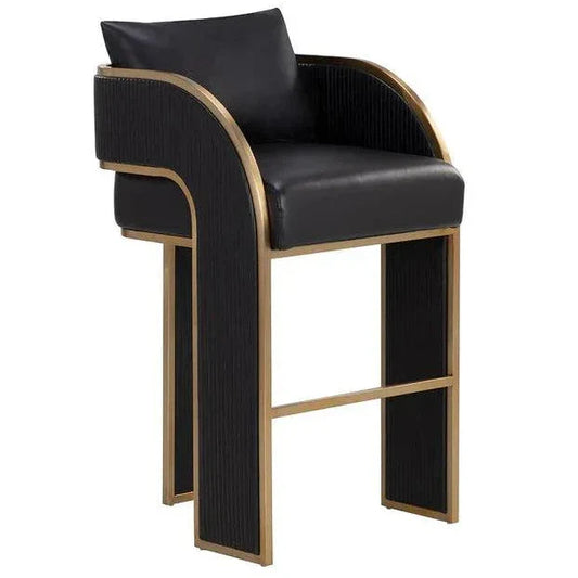 SUNPAN Baz Napa Black Leather Barstool