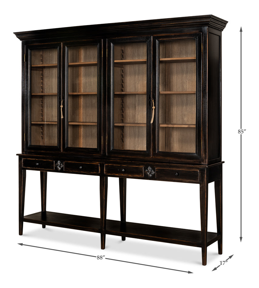 Beacon Hill Display Case Ebony Slim Cabinet With Glass Doors-Buffets & Curios-Sarreid-LOOMLAN