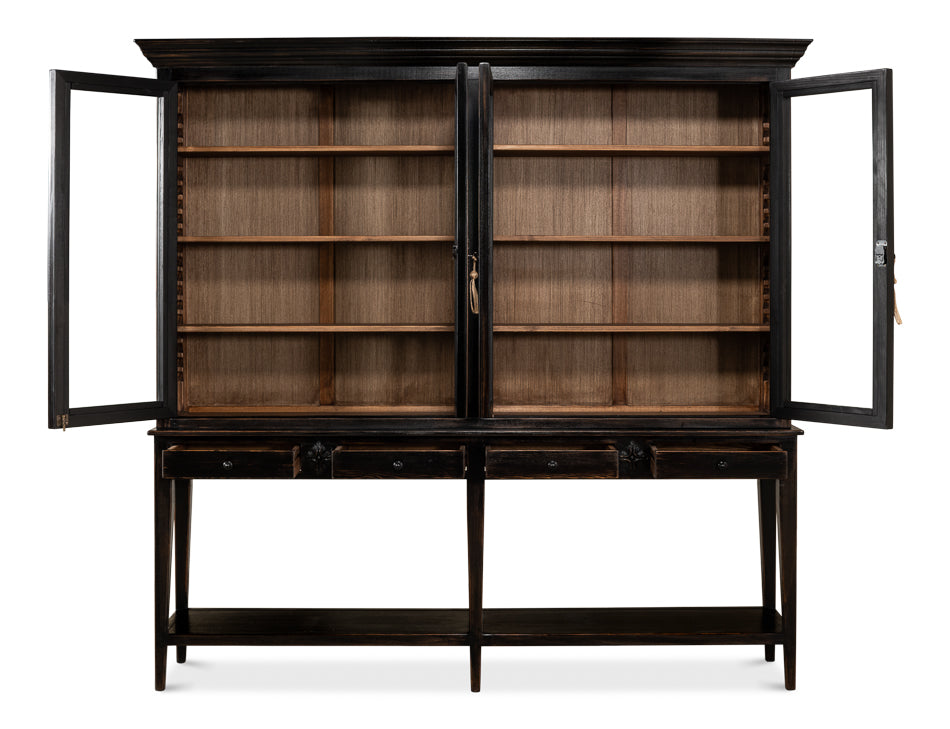 Beacon Hill Display Case Ebony Slim Cabinet With Glass Doors-Buffets & Curios-Sarreid-LOOMLAN