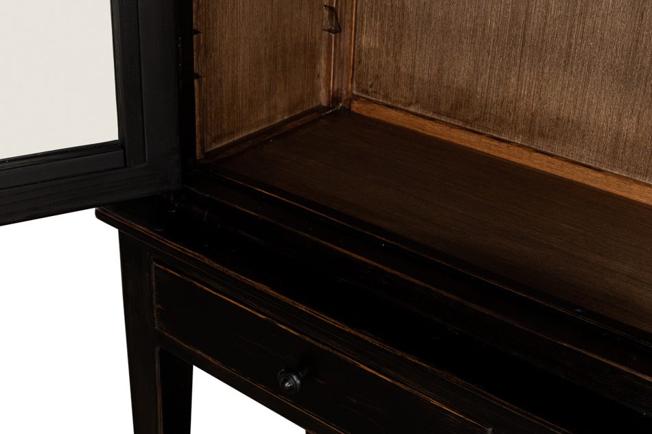 Beacon Hill Display Case Ebony Slim Cabinet With Glass Doors-Buffets & Curios-Sarreid-LOOMLAN