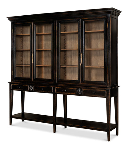 Beacon Hill Display Case Ebony Slim Cabinet With Glass Doors-Buffets & Curios-Sarreid-LOOMLAN