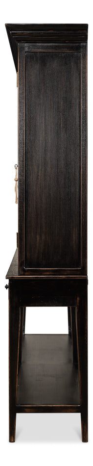 Beacon Hill Display Case Ebony Slim Cabinet With Glass Doors-Buffets & Curios-Sarreid-LOOMLAN