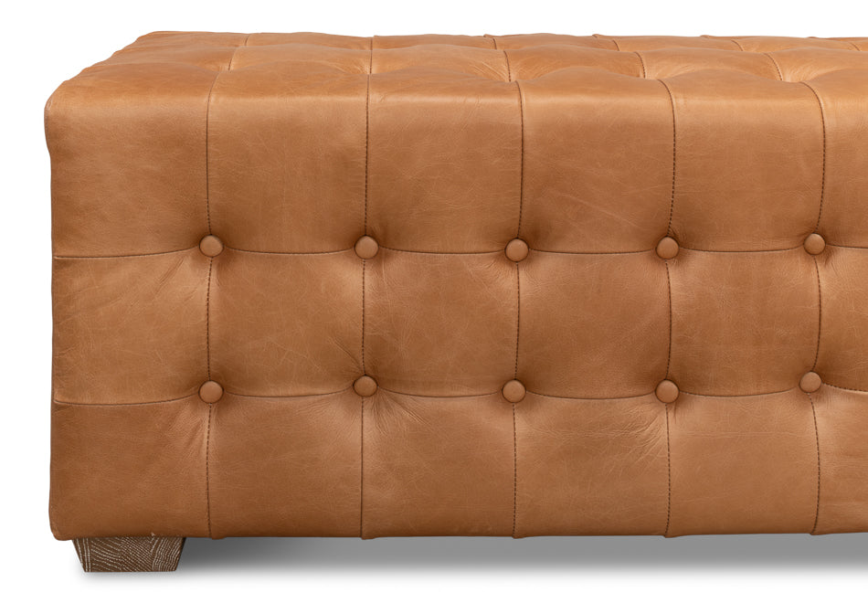 Beam Bench Tufted Leather-Bedroom Benches-Sarreid-LOOMLAN