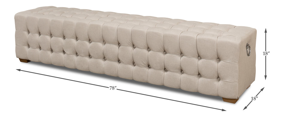 Bedroom Beam Bench Tufted Beige Linen-Bedroom Benches-Sarreid-LOOMLAN