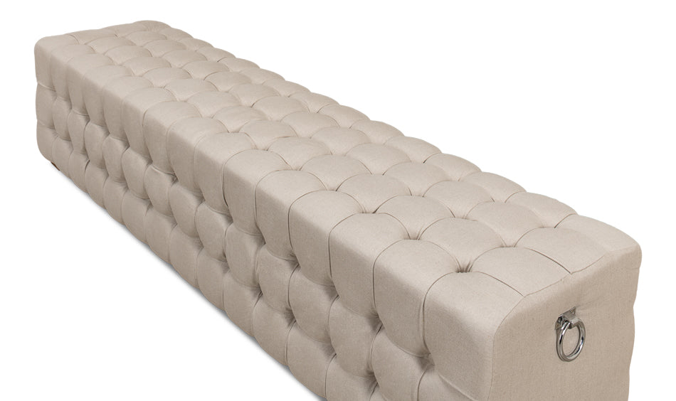 Bedroom Beam Bench Tufted Beige Linen-Bedroom Benches-Sarreid-LOOMLAN