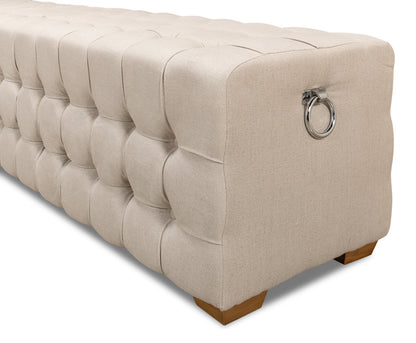 Bedroom Beam Bench Tufted Beige Linen-Bedroom Benches-Sarreid-LOOMLAN