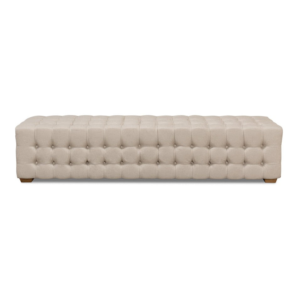 Bedroom Beam Bench Tufted Beige Linen-Bedroom Benches-Sarreid-LOOMLAN