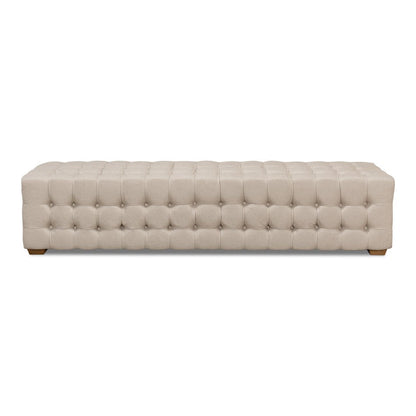 Bedroom Beam Bench Tufted Beige Linen-Bedroom Benches-Sarreid-LOOMLAN