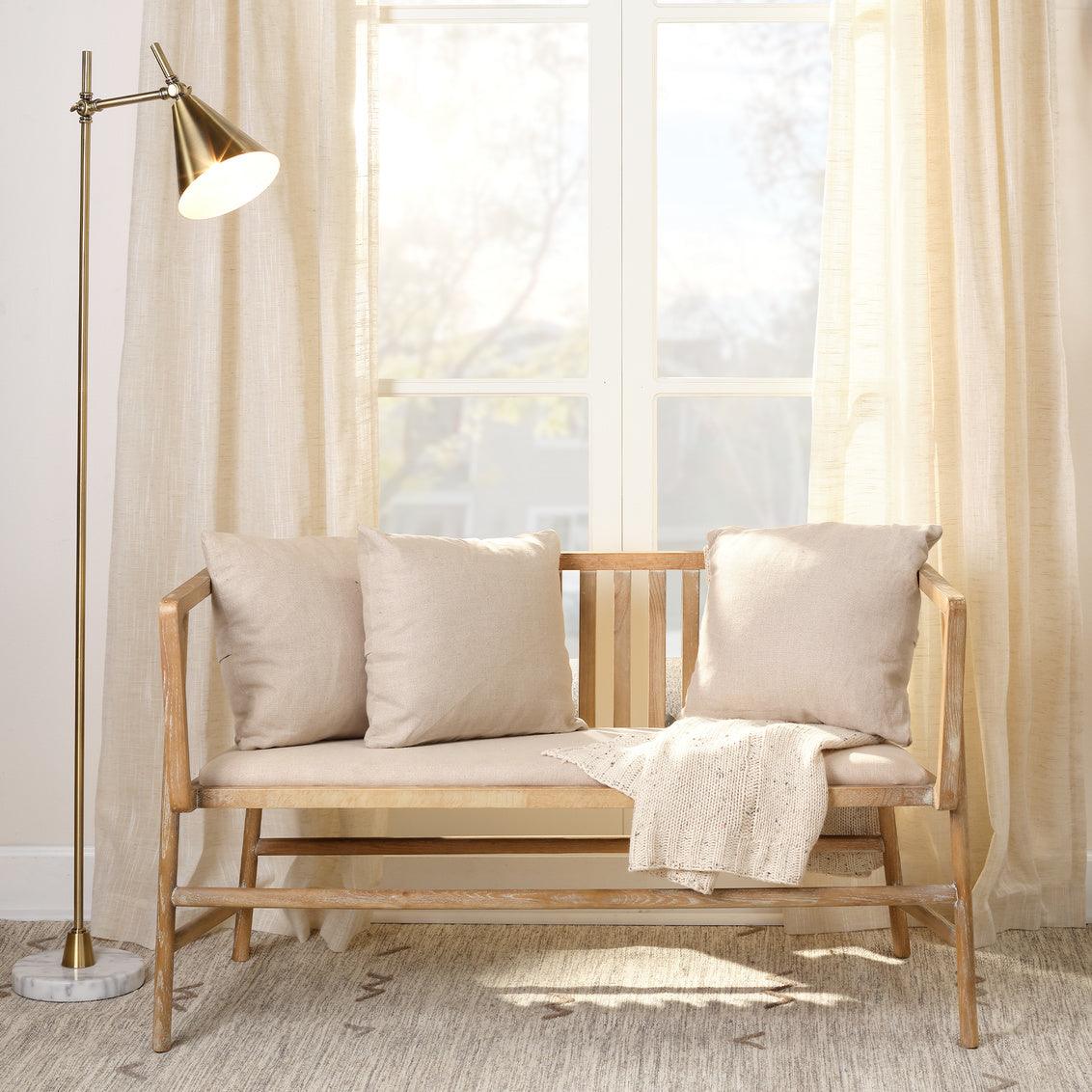 Beige Ash Wood 100% Linen Grayson Settee Bedroom Benches Sideboards and Things By Jamie Young