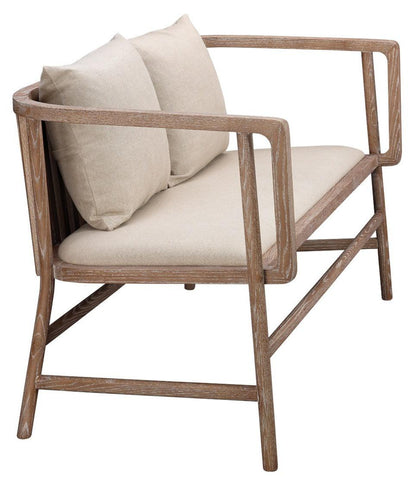 Beige Ash Wood 100% Linen Grayson Settee Bedroom Benches Sideboards and Things By Jamie Young