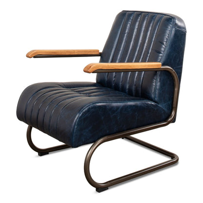 Bel-Air Accent Arm Chair Blue Leather Mid Century-Accent Chairs-Sarreid-LOOMLAN