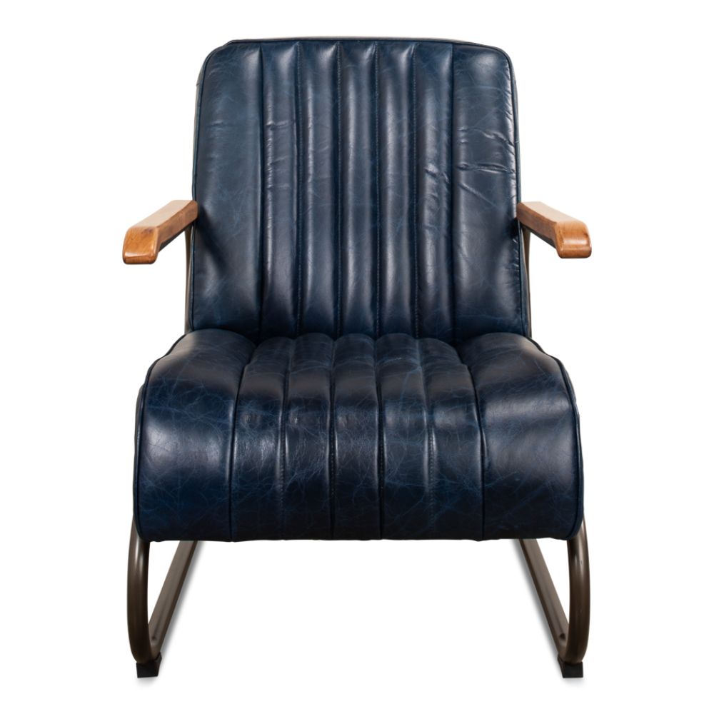 Bel-Air Accent Arm Chair Blue Leather Mid Century-Accent Chairs-Sarreid-LOOMLAN